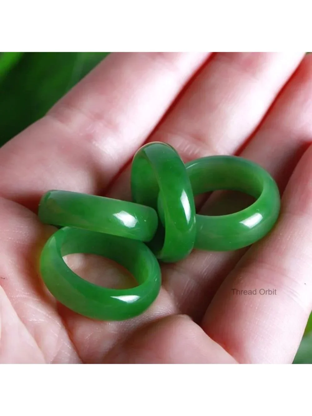Natural Green Jade Good Luck Ring Feng Shui Cinnabar Stacking Ring